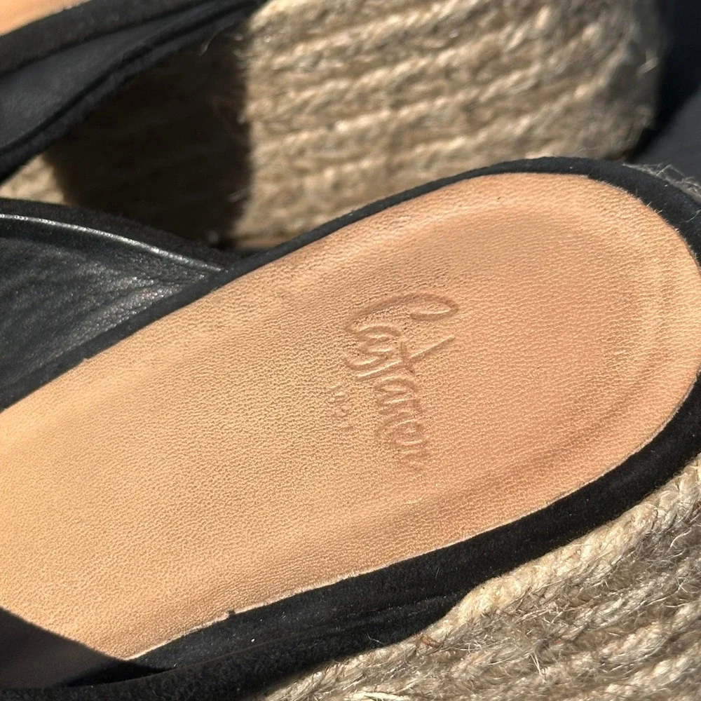 Castaner Black Suede Crisscross Espadrille Wedge Sandals Spain Size 39 Womens
